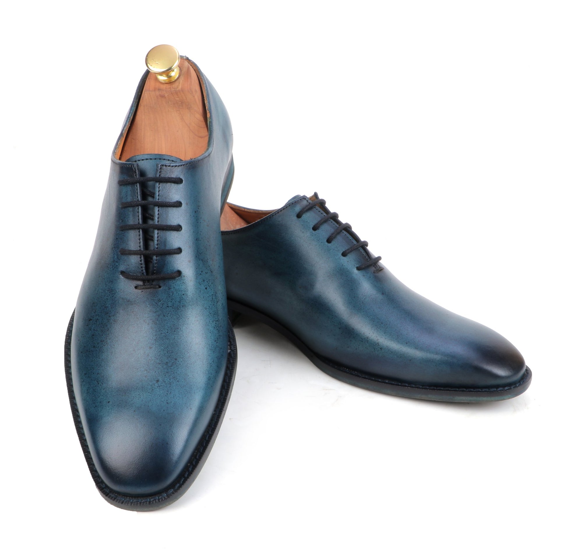 Men's Navy Blue Leather Patina Oxford Shoes Online in India